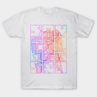 San Francisco, USA City Map Typography - Colorful T-Shirt